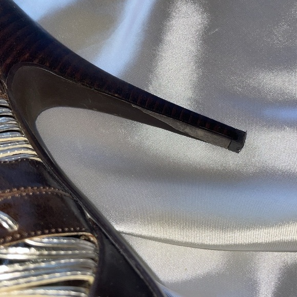 Hot In Hollywood Sexy Silver & Brown Lace Up Slingback Stiletto Heels Size 9 - Picture 6 of 10